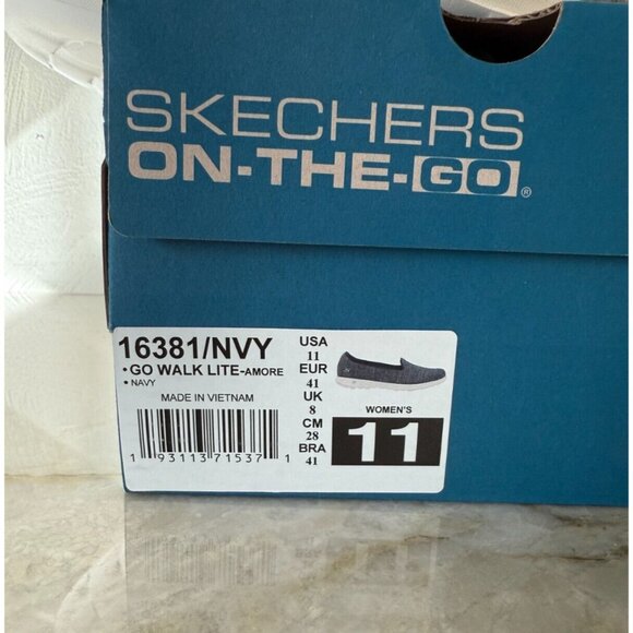 Skechers Womens Go Walk Lite Amore Navy Slip On Shoes Sze 11 Comfort Mesh - Picture 6 of 7